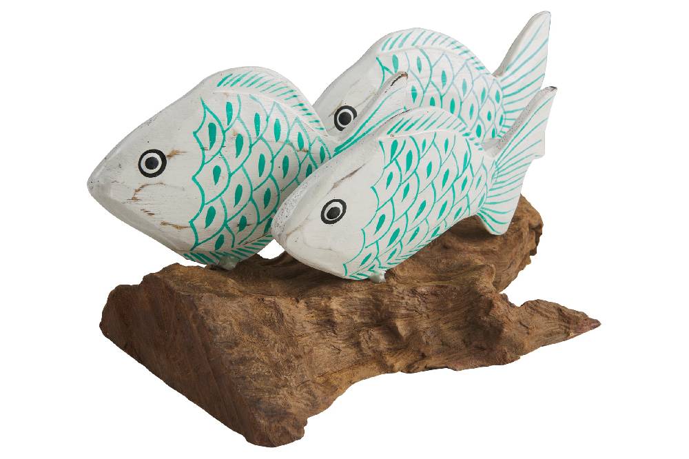 Novità Home Fish - Tronchetto Con 3 Pesci Squame Turquesi Offerta