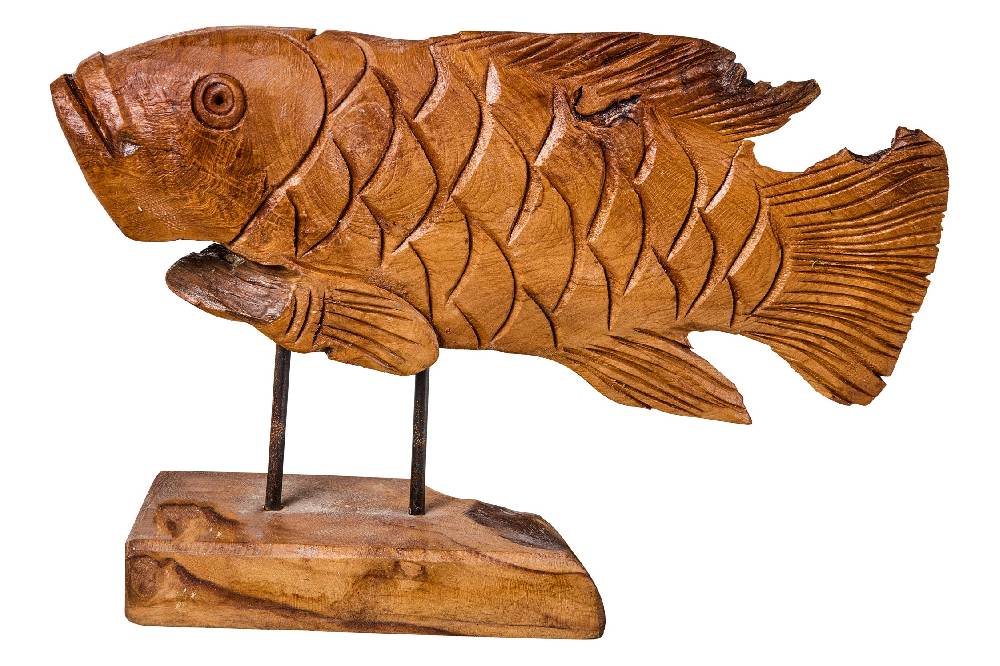 Novità Home Decor - Pesce Carving In Legno Su Piedistallo Piccolo Negozio online di fabbrica