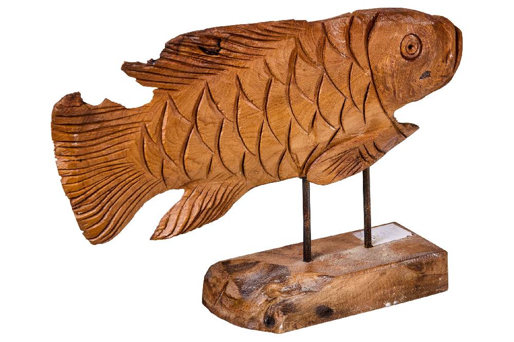 Novità Home Decor - Pesce Carving In Legno Su Piedistallo Piccolo Negozio online di fabbrica