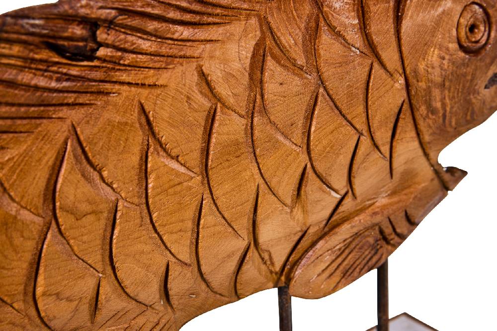 Novità Home Decor - Pesce Carving In Legno Su Piedistallo Piccolo Negozio online di fabbrica