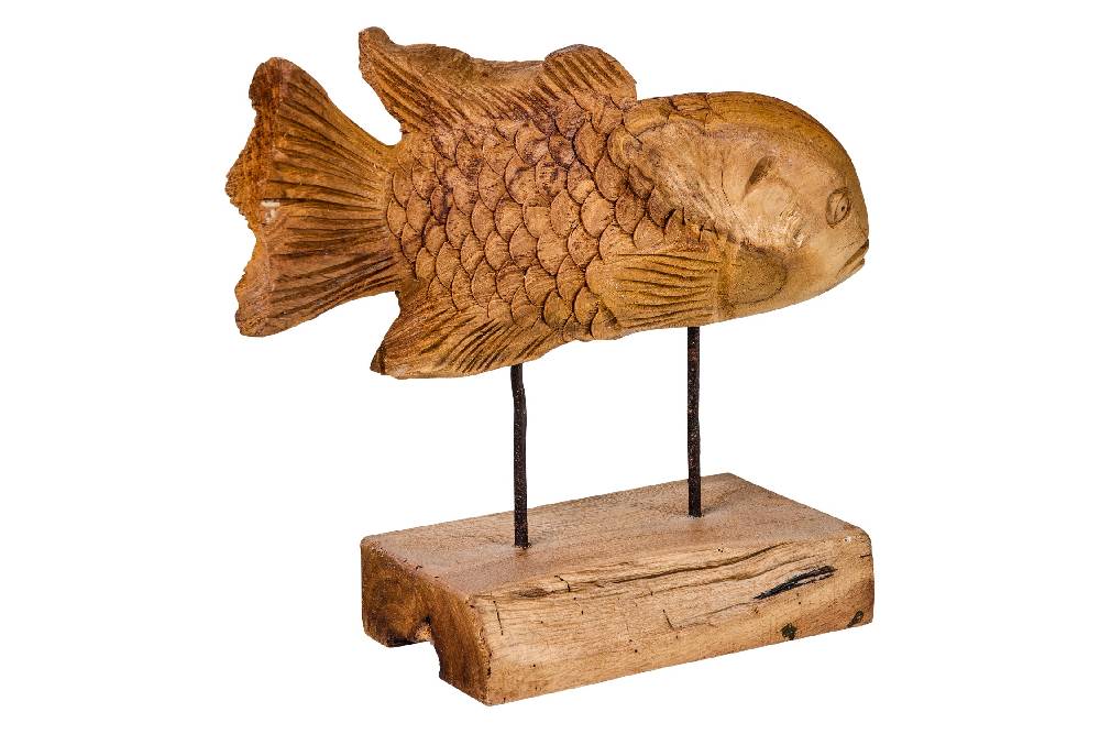Novità Home Decor - Pesce Carving In Legno Su Piedistallo Grande Prezzo di fabbrica