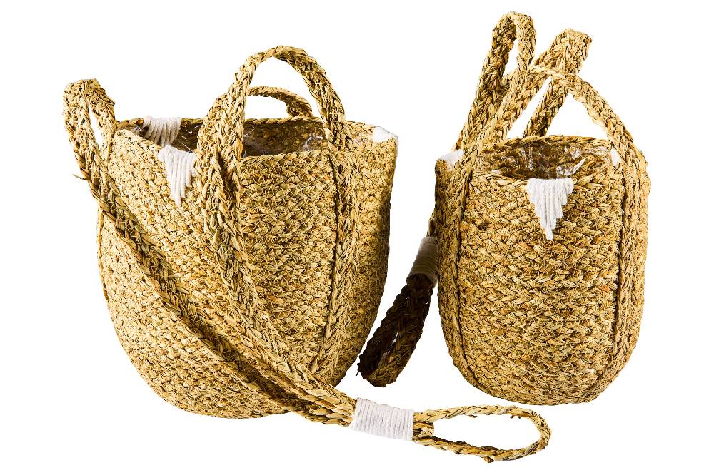 Novità Home Boho Chich - Set 2 Ceste da Appendere in Seagrass e Cotone Latest stili