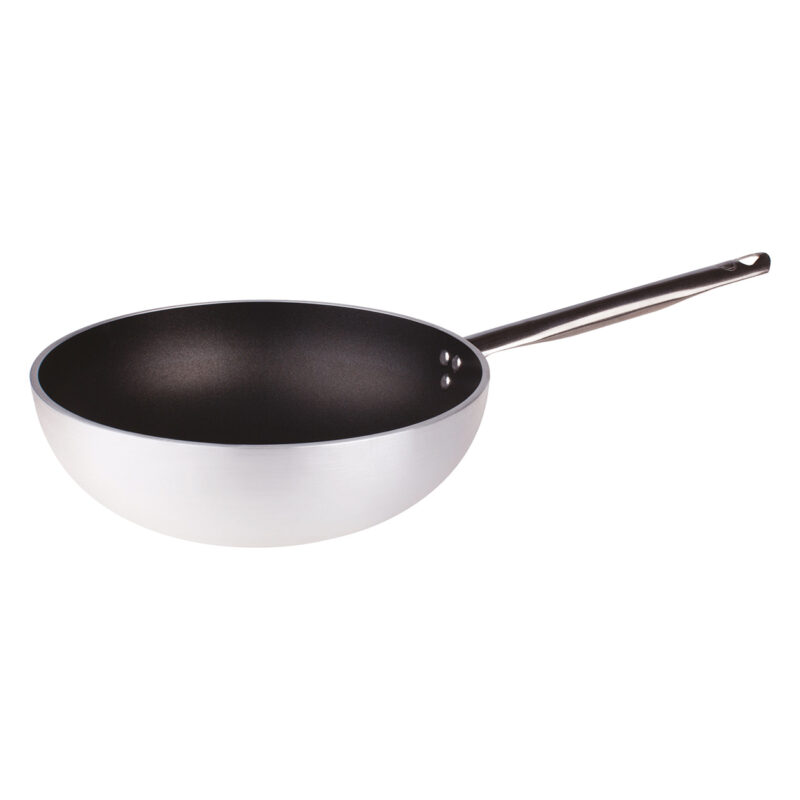 Pentole Agnelli Wok antiaderente a fondo piano in alluminio 5mm – 1 manico