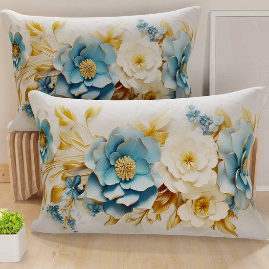 PETTI Federe Cuscini in Stampa Digitale, Flower Ceramic 03 Azzurro
