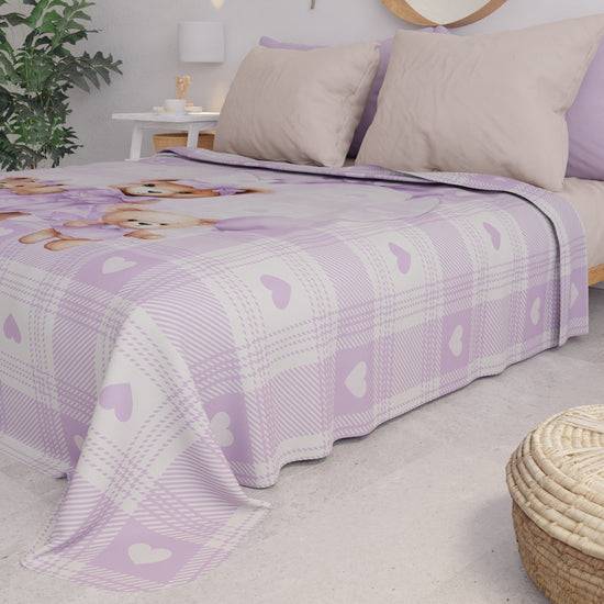 PETTI Copriletto Estivo, Coperta Leggera, Lenzuola Copriletto Teddy Love Lilla In Linea