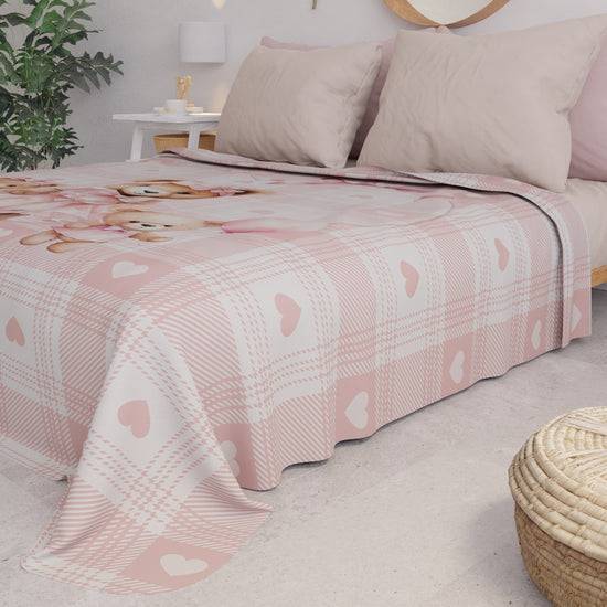 PETTI Copriletto Estivo, Coperta Leggera, Lenzuola Copriletto Teddy Love Rosa Nuovo