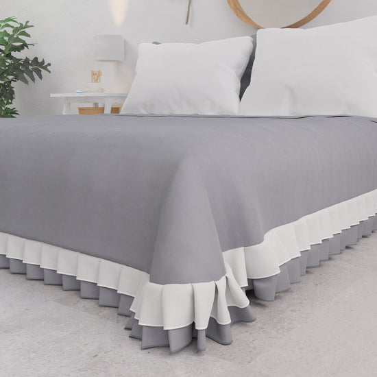PETTI Copriletto Matrimoniale Estivo, Copriletto con Doppio Volant, Grigio Vendita