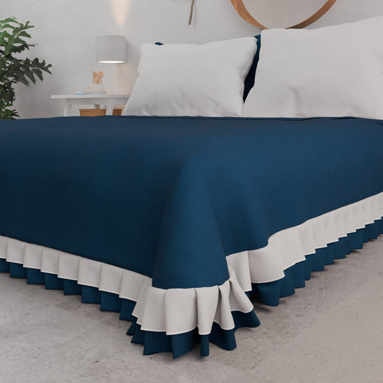 PETTI Copriletto Matrimoniale Estivo, Copriletto con Doppio Volant, Blu Notte Soddisfazione Garantita