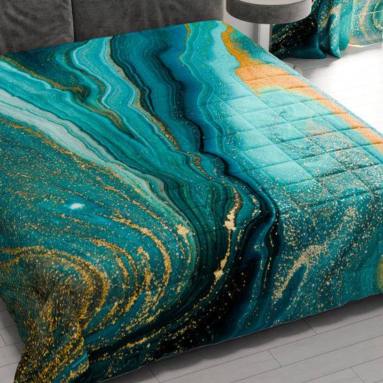 PETTI Trapuntino Copriletto Primaverile Autunnale in Stampa Digitale Marble Verde Pezzi Unici