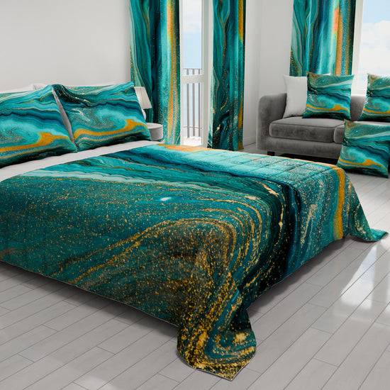 PETTI Trapuntino Copriletto Primaverile Autunnale in Stampa Digitale Marble Verde Pezzi Unici