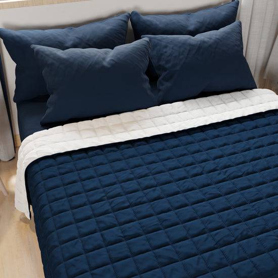 PETTI Trapuntino Copriletto Primaverile Autunnale Double Face Blu Bianco Consegna Veloce