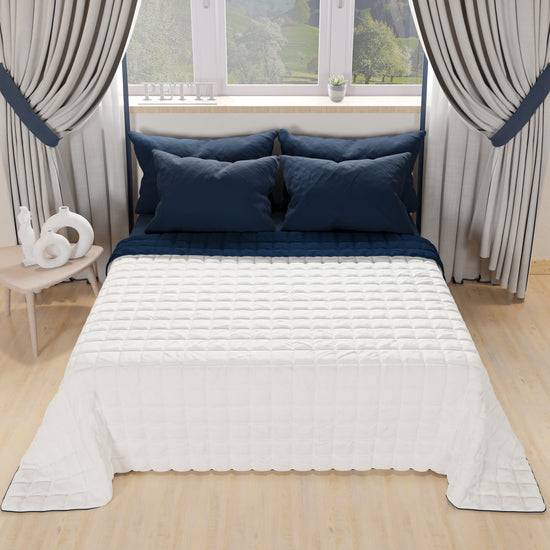 PETTI Trapuntino Copriletto Primaverile Autunnale Double Face Blu Bianco Consegna Veloce