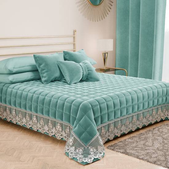 PETTI Trapuntino Primaverile in Velluto e Balza con Pizzo Rebrodè Tiffany Spedizione Gratuita