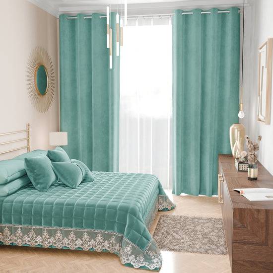 PETTI Trapuntino Primaverile in Velluto e Balza con Pizzo Rebrodè Tiffany Spedizione Gratuita