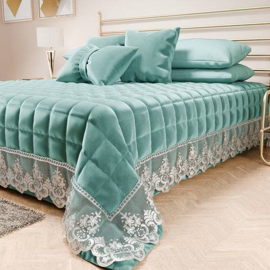 PETTI Trapuntino Primaverile in Velluto e Balza con Pizzo Rebrodè Tiffany Spedizione Gratuita