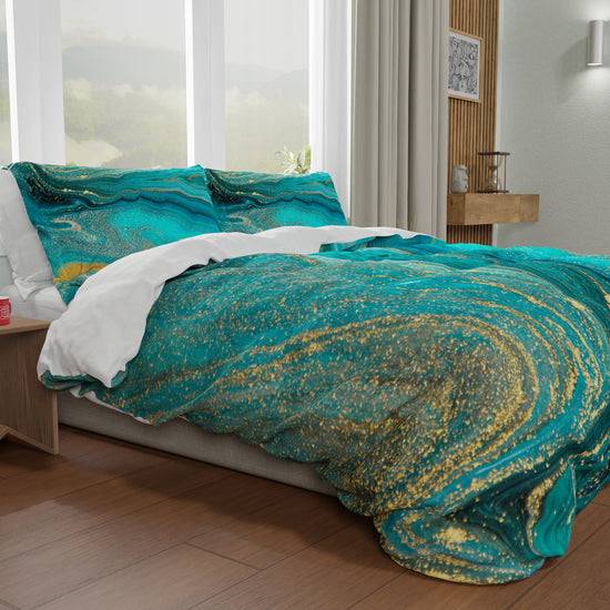 PETTI Copripiumino Matrimoniale, Singolo, Una Piazza e Mezza, Marble 02 Verde Acquista Ora