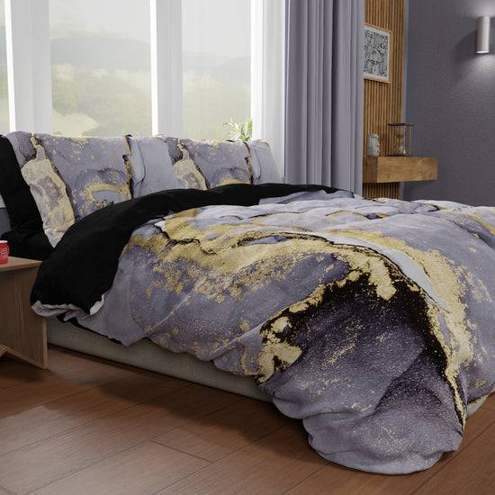 PETTI Copripiumino Matrimoniale, Singolo, Una Piazza e Mezza, Marble 04 Grigio Scuro Consegna Veloce
