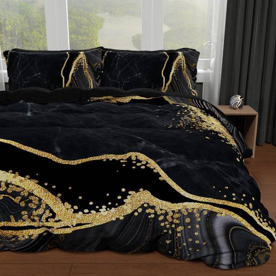 PETTI Copripiumino Matrimoniale, Singolo, Una Piazza e Mezza, Marble 07 Nero Fino Al -60%