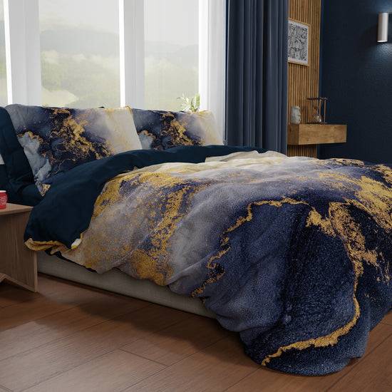 PETTI Copripiumino Matrimoniale, Singolo, Una Piazza e Mezza, Marble 08 Blu Shopping Online
