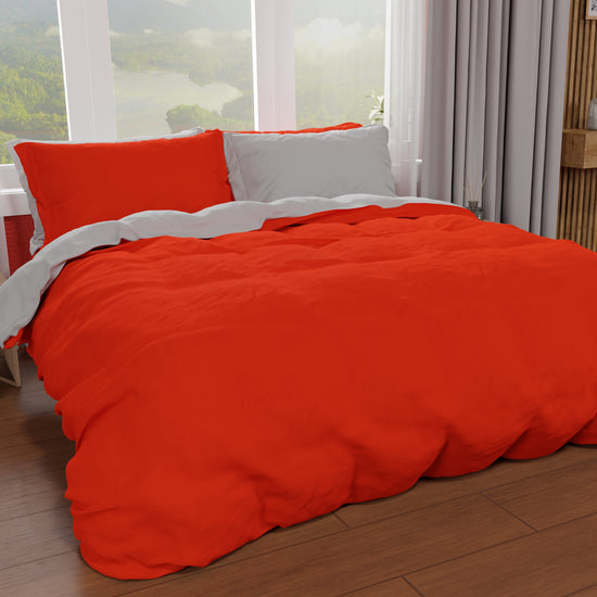 PETTI Copripiumino Microfibra Bicolor Rosso-Grigio Chiaro Matrimoniale
