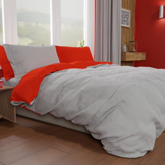 PETTI Copripiumino Microfibra Bicolor Rosso-Grigio Chiaro Matrimoniale In Saldo