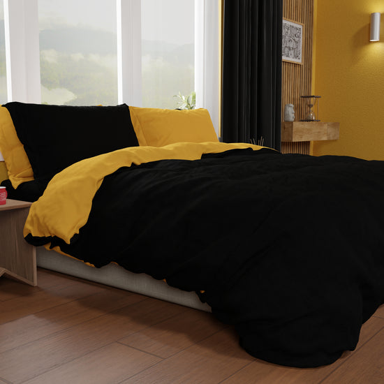 PETTI Copripiumino Matrimoniale, Sacco Copripiumino e Federe, Giallo Ocra/Nero Moda