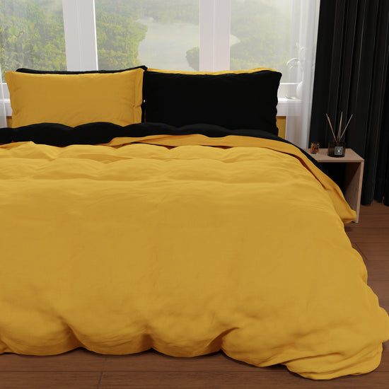PETTI Copripiumino Matrimoniale, Sacco Copripiumino e Federe, Giallo Ocra/Nero Moda