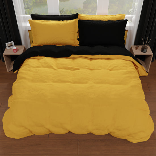 PETTI Copripiumino Matrimoniale, Sacco Copripiumino e Federe, Giallo Ocra/Nero Moda