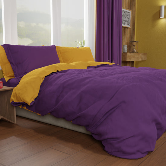 PETTI Copripiumino Matrimoniale, Sacco Copripiumino e Federe, Viola/Giallo Ocra Qualità