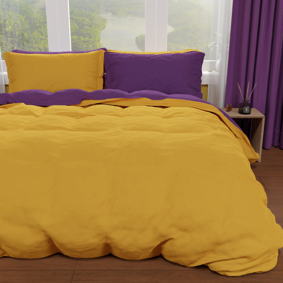 PETTI Copripiumino Matrimoniale, Sacco Copripiumino e Federe, Viola/Giallo Ocra Qualità