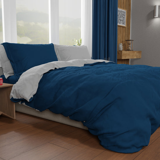 PETTI Copripiumino Matrimoniale, Sacco Copripiumino e Federe, Grigio Chiaro/Blu Notte Vendita