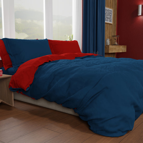 PETTI Copripiumino Matrimoniale, Sacco Copripiumino e Federe, Bordeaux/Blu Notte Promozione