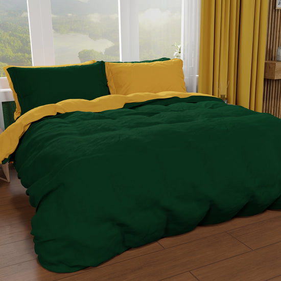 PETTI Copripiumino Matrimoniale, Sacco Copripiumino e Federe, Verde Smeraldo/Giallo