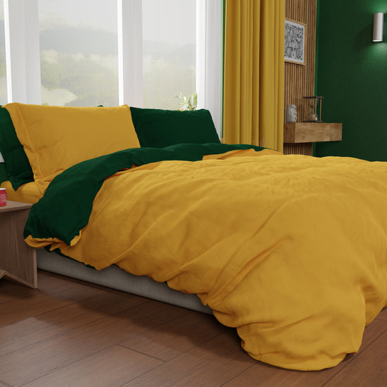 PETTI Copripiumino Matrimoniale, Sacco Copripiumino e Federe, Verde Smeraldo/Giallo Soddisfazione Garantita