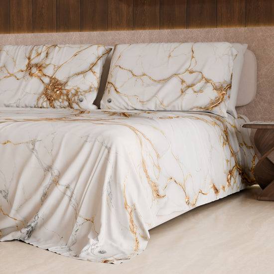 PETTI Lenzuolo Copriletto e Federe Eleganti Effetto Marmo Bianco - MARBLICE Negozi Online