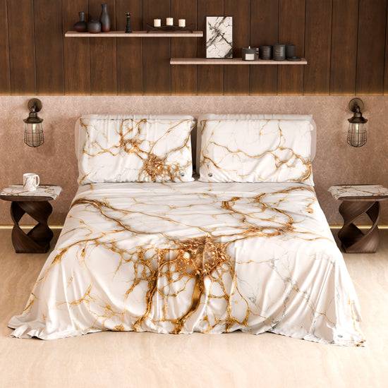 PETTI Lenzuolo Copriletto e Federe Eleganti Effetto Marmo Bianco - MARBLICE Negozi Online