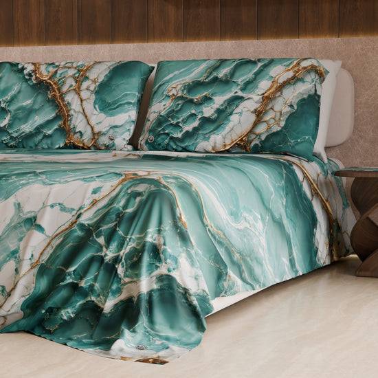 PETTI Lenzuolo Copriletto e Federe Eleganti Effetto Marmo Acquamarina - AQUATIQUE Acquista Ora