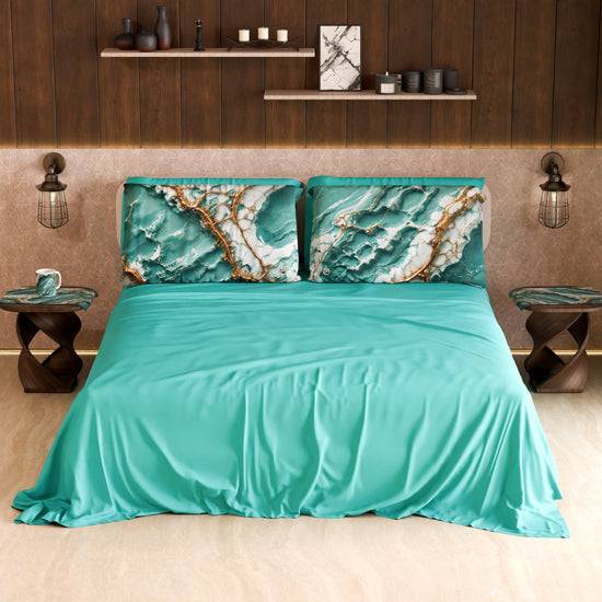 PETTI Lenzuolo Copriletto e Federe Eleganti Effetto Marmo Acquamarina - AQUATIQUE Acquista Ora
