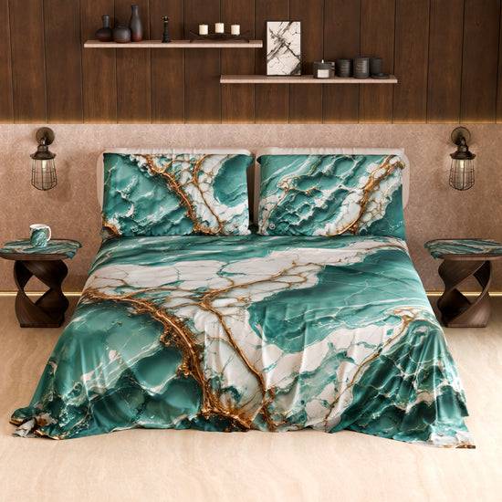 PETTI Lenzuolo Copriletto e Federe Eleganti Effetto Marmo Acquamarina - AQUATIQUE Acquista Ora