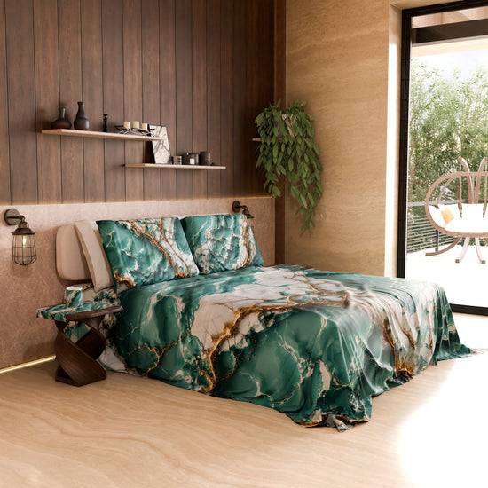 PETTI Lenzuolo Copriletto e Federe Eleganti Effetto Marmo Acquamarina - AQUATIQUE Acquista Ora