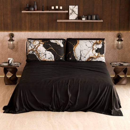 PETTI Lenzuolo Copriletto e Federe Eleganti Effetto Marmo Nero Bianco - GILDENITE Promozione Limitata