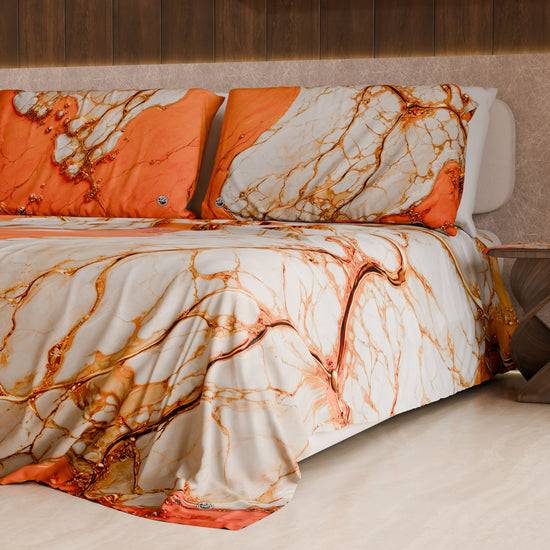 PETTI Lenzuolo Copriletto e Federe Eleganti Effetto Marmo Arancione - AURANGE Fino Al -60%