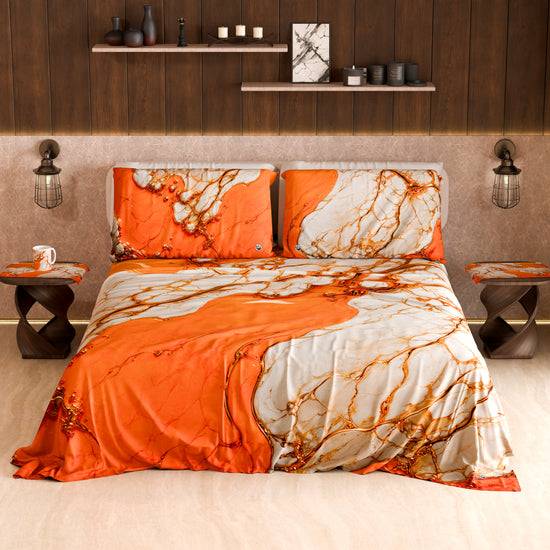 PETTI Lenzuolo Copriletto e Federe Eleganti Effetto Marmo Arancione - AURANGE Fino Al -60%