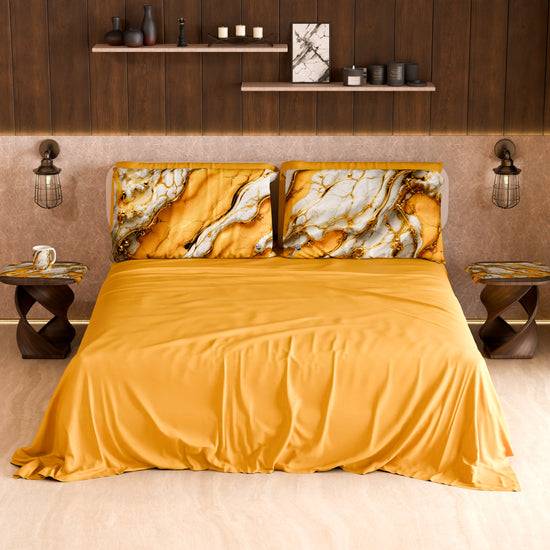 PETTI Lenzuolo Copriletto e Federe Eleganti Effetto Marmo Giallo - YELLOOOWW Shopping Online