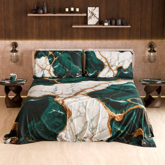 PETTI Lenzuolo Copriletto e Federe Eleganti Effetto Marmo Ottanio - TEALGEM Affare Del Giorno