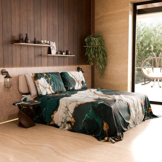 PETTI Lenzuolo Copriletto e Federe Eleganti Effetto Marmo Ottanio - TEALGEM Affare Del Giorno