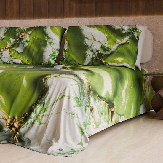 PETTI Lenzuolo Copriletto e Federe Eleganti Effetto Marmo Verde - PISTACHIUS Prezzo Ridotto