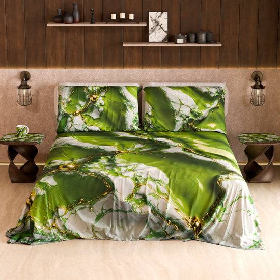 PETTI Lenzuolo Copriletto e Federe Eleganti Effetto Marmo Verde - PISTACHIUS Prezzo Ridotto