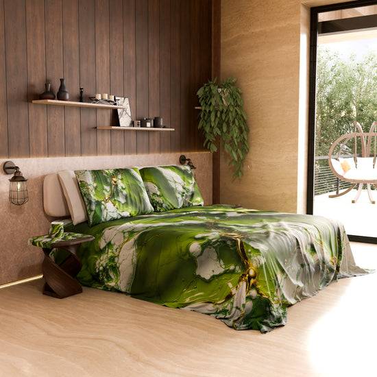 PETTI Lenzuolo Copriletto e Federe Eleganti Effetto Marmo Verde - PISTACHIUS Prezzo Ridotto