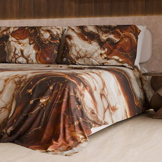 PETTI Lenzuolo Copriletto e Federe Eleganti Effetto Marmo Marrone - MOCHACCINO Sottocosto